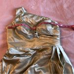 NWOT light green satin one shoulder bridesmaid dress with slit size 4 lace back Photo 6