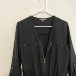 Ny Collection Solid Black Zip Zipper V-Neck Long Sleeve Roll Tab Romper NO BELT Photo 4