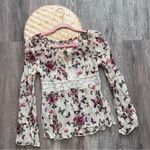 Vintage Y2K butterfly print babydoll bell sleeve crochet sheer blouse White Photo 4