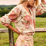 Free People Bed Of Roses Sweater Ethereal Dainty Cottage Floral V Neck Large Photo 0