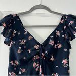 TweezeMe Navy Blue Pink Floral Maxi Dress Ruffle detailing Side Slit Size Small Photo 2