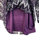 Roz & Ali  X-Large Top Chevron Lace Overlay Stretch 3/4 Sleeves Round Neck Purple Photo 2