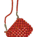 VTG 60s Wooden Bead Shoulder Purse Red/Coral Silver Chain Zipper Pink Interior Red Photo 0