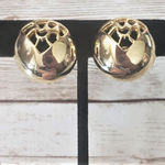Vintage Clip On Earrings Gold Tone Domed Circle with Cut Out Design Photo 0