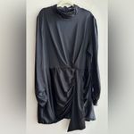 Boohoo Plus High Neck Ruched Detail Satin Mini Dress, Black, Size 18 Black Photo 4