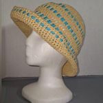 Liz Claiborne Vintage Raffia Sun Hat Beige & Blue vacation hat beach hat Photo 1