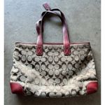 Coach Vintage Signature Brown Classic Canvas & Red Leather Trim Tote Bag 6082 Photo 1