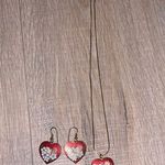 Red floral gold heart necklace & earrings set Photo 0