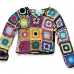 EXPRESS VTG  Tricot Crochet Patchwork V-Neck Sweater XS 90s Boho Y2K Style Photo 0