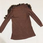 Brown Faux Fur Sweater Top with Paisley Accent Size M Photo 6