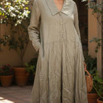 Flax Jeanne Engelhart Vintage Silk Green Metallic Oversized Maxi Dress Medium Photo 0