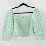 Levi's  Yvie Crop Blouse Puff Sleeves Smocked Green Floral prairie western size L Photo 4