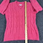 Lucky Brand Sweater Womens Small Bright Pink Fuzzy Eyelash Cable Knit V Neck Photo 8