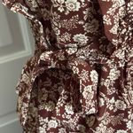 Bohme Brown and White Ruffled Puff Sleeve Mini Dress Photo 2