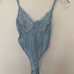 Vintage baby blue embroidered cupped bow tie sheer lace bodysuit size small Photo 0