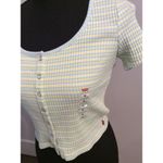 Levi's New NWT Medium M Ribbed Crop Top Short Sleeve Snap Front Tee Photo 4