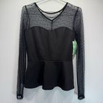 Rock Steady Black Sheer Polka Dot Lace Sweetheart Bodice Rockabilly Peplum Top Size M Photo 1