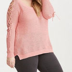 Torrid  Lace Up Sleeve Knit Sweater Size 2X Pink Long Sleeve Scoop‎ Neck Photo 0
