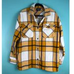 Women's HFX Oversized Plaid Flannel Shacket Jacket Mustard Yellow White Navy Gold Photo 1