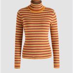 Striped Pink and Yellow Ribbed Turtleneck Sweater | Size Small Photo 9