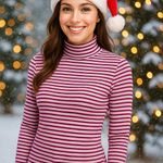 White Stag Pink Burgundy Stripe Turtleneck Top L | Cozy Sparkle Christmas Look Photo 6
