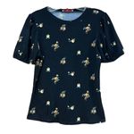 Black Floral Puff Sleeve Shirt Large Photo 0