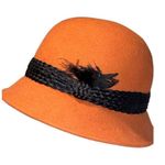New Rust Betmar Tegan Wool Felt Cloche Hat Fedora Black Feathered Trim Accessory Orange Photo 6