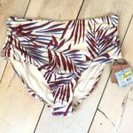 Shade & Shore NWT Women's Shirred High Waist Bikini Bottom Palm Blue Burgundy L Photo 2