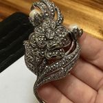 KJL (Kenneth Jay Lane) For Avon Faux Marcasite Faux Pearl Flower Brooch Pin Silver Photo 6