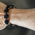 Badgley Mischka New gunmetal silver Rosette & Gold Beads Stretch Bracelet Photo 0