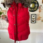 Gap Vintage Y2K  Size S Red Down Winter Puffer Vest Fur Lined Removable Hood Photo 2