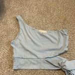 Illa Illa Light Blue Ribbed Shoulder Crop Top Photo 0