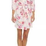 Flora Nikrooz Alisha Floral Short Wrap Tie Lounge Robe Pink White Size Small Photo 1