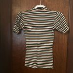 ALBION FIT Albion Mock Neck Ribbed Striped Short Sleeve Top XS Photo 2