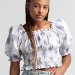 Levi's NWT Levi’s Smocked Puff Sleeve Blouse Top Ruffled Trim Elastic Short Sleeves M Photo 0