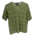 Vintage Requirements Crochet Short Sleeve Green Cardigan Button Sweater Large Photo 0