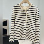 Sézane Sezane Gael Mariniere Striped Long Sleeve Top with Ruffles Photo 2
