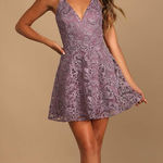 Lulus Just Us Tonight Purple Embroidered Strappy Skater Dress Medium Photo 0