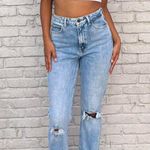 ZARA distressed high waist straight leg blue jeans sz 4 /inseam 34 in Photo 5