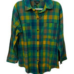 J.NNA Women's Green Yellow Plaid Long Sleeve Button Up Shirt Size Small Collared Photo 0