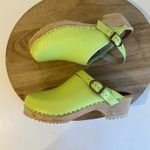 Handmade in Sweden Lime Green Genuine Leather Wooden Clog with Buckle Size 37 Photo 2