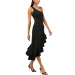 Lulus  Steal a Glance Black One-Shoulder Asymmetrical Midi Dress Size Large Photo 2