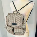 Rebecca Minkoff QUILTED LOVE LEATHER BACKPACK PURSE, Tan/Gray, Luxury Photo 5