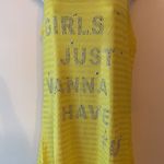 Girls Just Wanna Have Fun Yellow Bling Tank Sz L Silver Size L Photo 2
