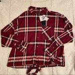 Polly & Esther Juniors’ Tie Front Cozy Plaid Shirt Photo 4