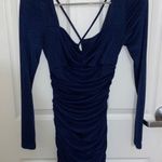 Iz Byer Dusty Blue Shimmery Ruched Cutout Mini Dress Photo 0