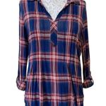 Westport Plaid Flannel Button-Front Tunic Top – Blue & Red Long Sleeve Photo 0