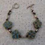 Handmade NEW!  Earthy Beaded Toggle Bracelet W Ceramic Flower Beads. 7.25” Photo 1