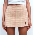 ZARA  Tweed Micro Mini Pink Green Skort Size L NEW Photo 0