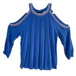 Como vintage Blue Cold Shoulder Boho Peasant Top Embroidered Detail, Large Photo 0